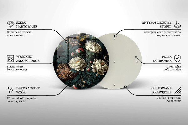 Tocător din sticlă Flori de bujor de epocă