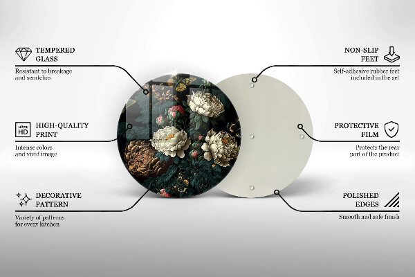 Tocător din sticlă Flori de bujor de epocă