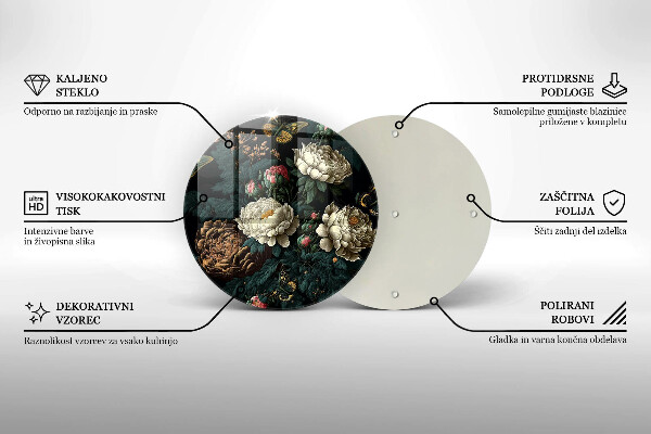 Tocător din sticlă Flori de bujor de epocă