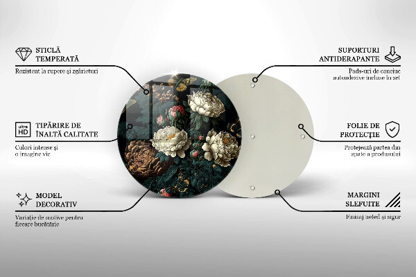 Tocător din sticlă Flori de bujor de epocă