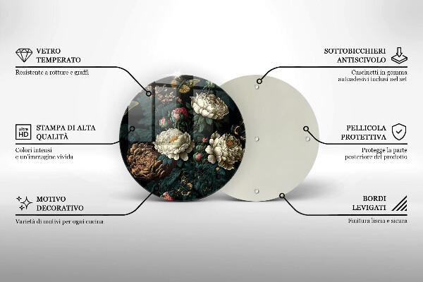 Tocător din sticlă Flori de bujor de epocă