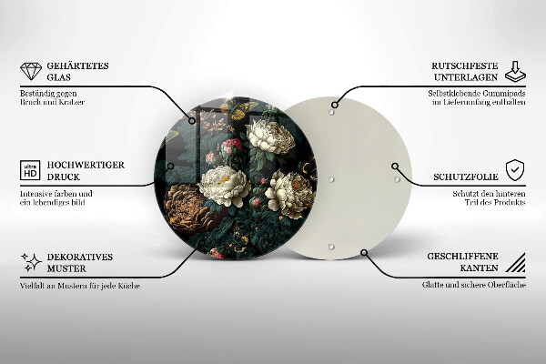 Tocător din sticlă Flori de bujor de epocă