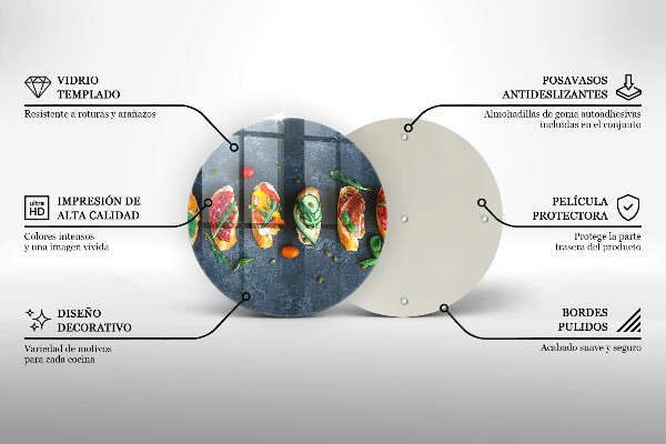 Tocător din sticlă Sandvișuri colorate