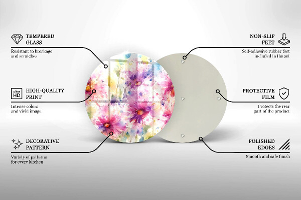Tocător din sticlă Flori pictate