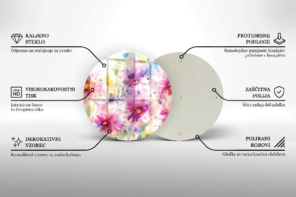 Tocător din sticlă Flori pictate