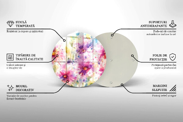 Tocător din sticlă Flori pictate