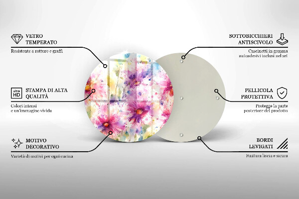 Tocător din sticlă Flori pictate