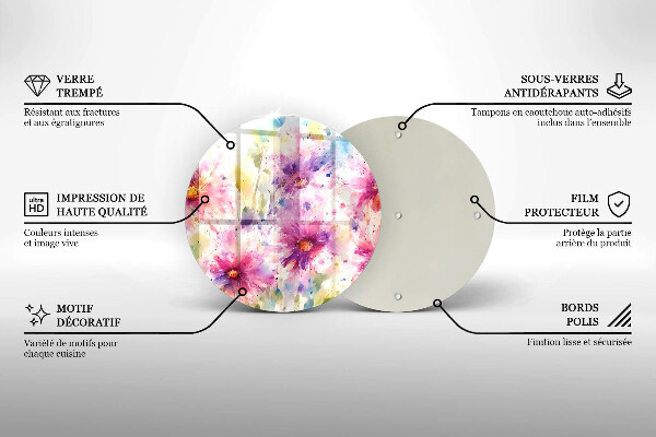 Tocător din sticlă Flori pictate