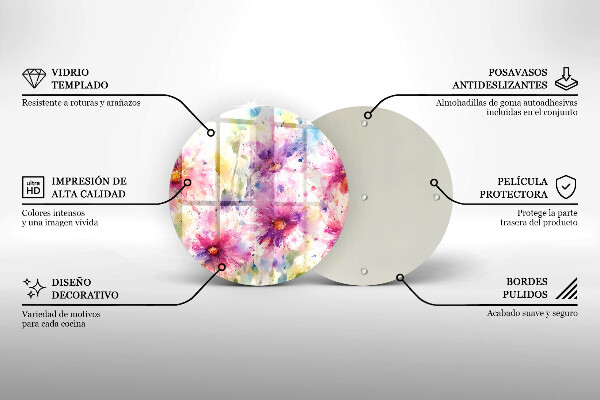 Tocător din sticlă Flori pictate