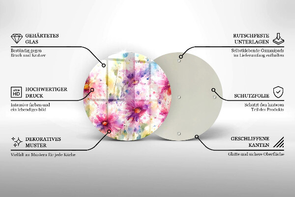 Tocător din sticlă Flori pictate