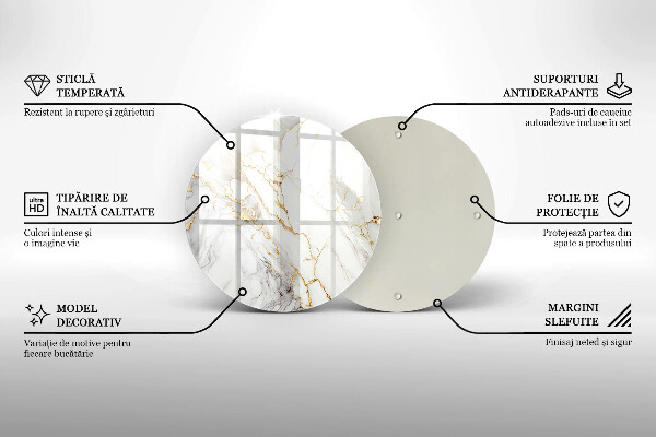 Tocător din sticlă Marmură ușoară cu aur