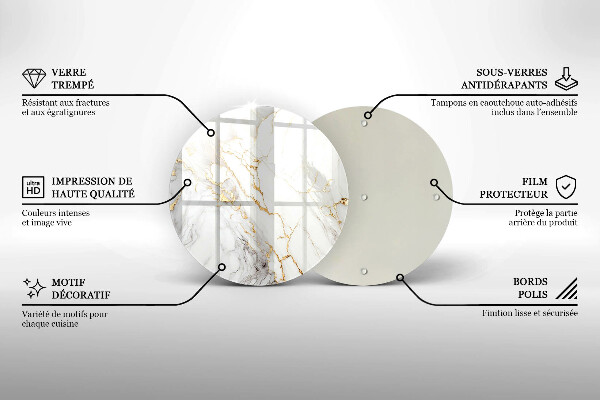 Tocător din sticlă Marmură ușoară cu aur