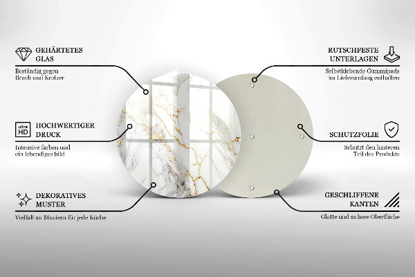 Tocător din sticlă Marmură ușoară cu aur