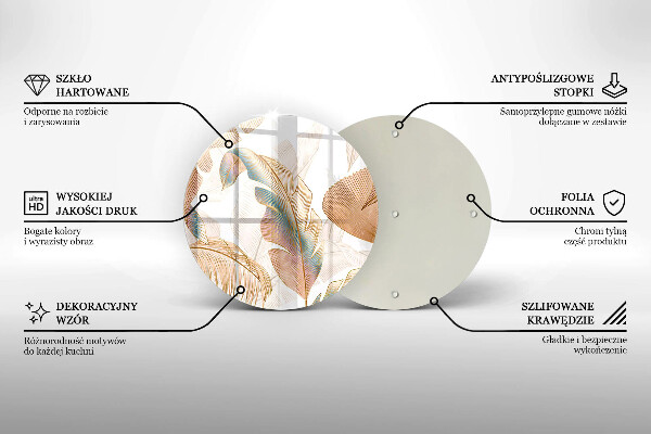 Tocător din sticlă Pene și frunze Boho