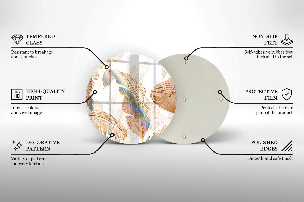 Tocător din sticlă Pene și frunze Boho