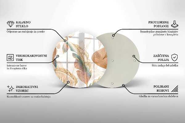 Tocător din sticlă Pene și frunze Boho