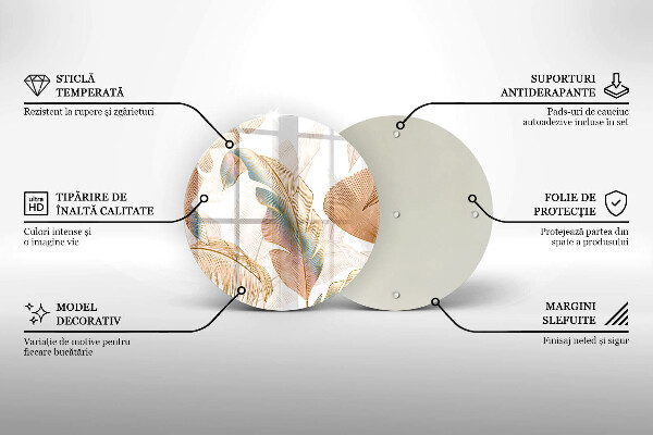 Tocător din sticlă Pene și frunze Boho