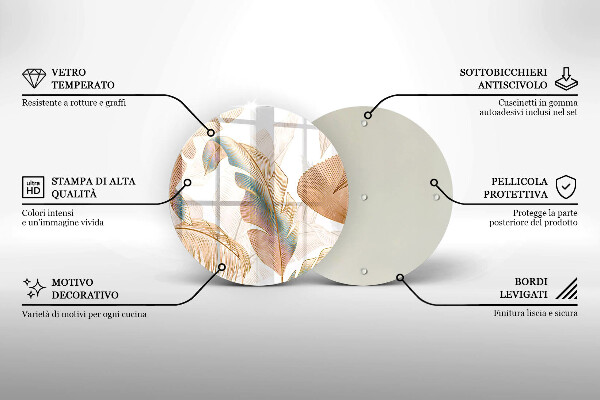 Tocător din sticlă Pene și frunze Boho