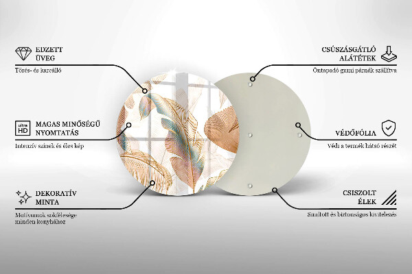 Tocător din sticlă Pene și frunze Boho