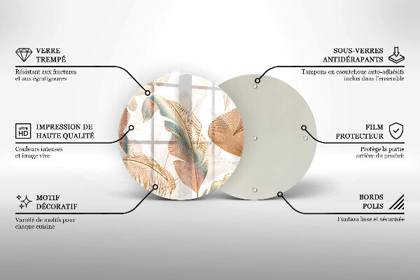 Tocător din sticlă Pene și frunze Boho