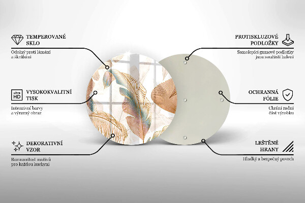 Tocător din sticlă Pene și frunze Boho