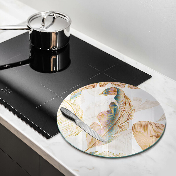 Tocător din sticlă Pene și frunze Boho