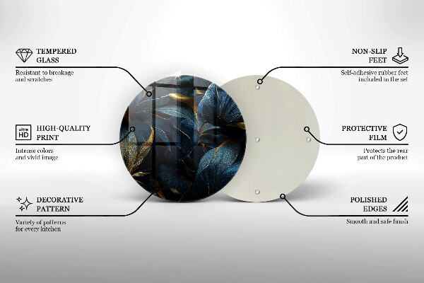 Tocător din sticlă Frunze decorative cu aur