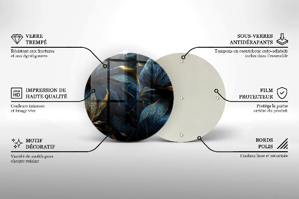 Tocător din sticlă Frunze decorative cu aur