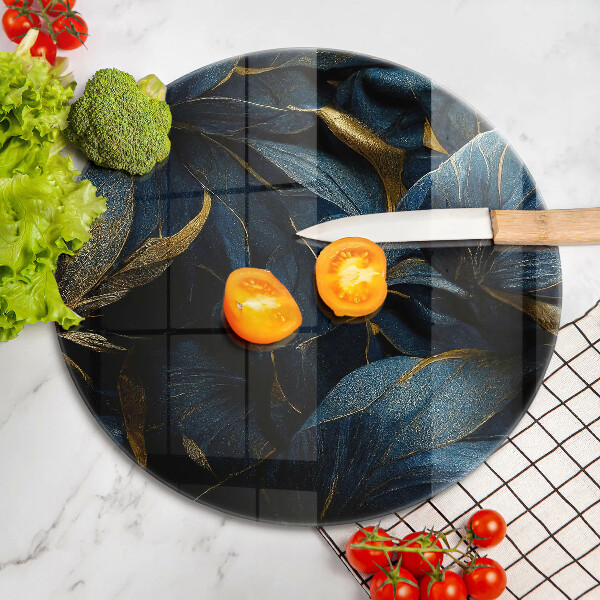 Tocător din sticlă Frunze decorative cu aur