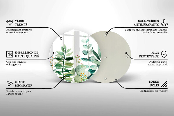 Tocător de bucătărie Ilustrație cu frunze de plante