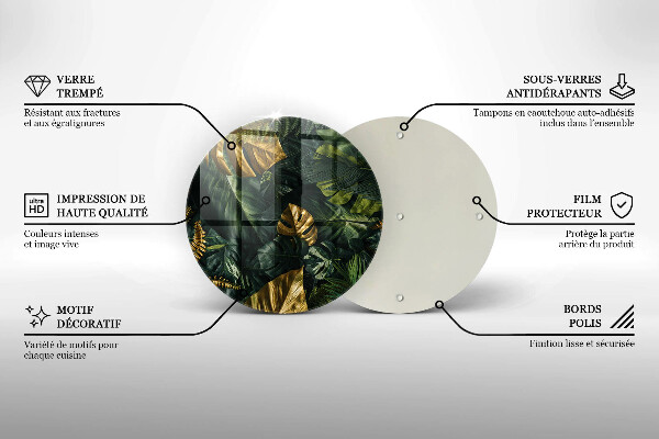 Tocător de bucătărie Frunze de monstera aurii