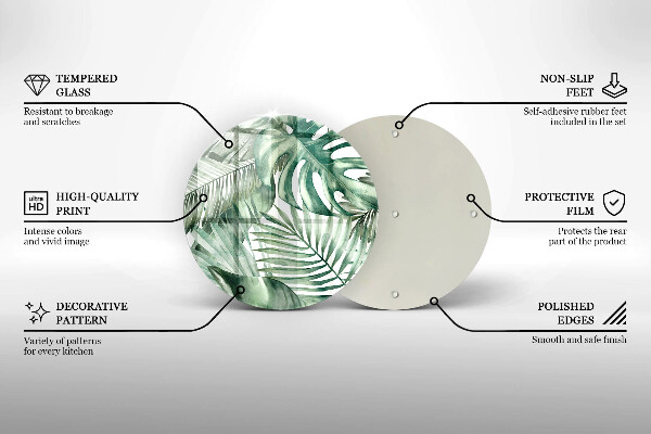 Tocător din sticlă Frunze pictate