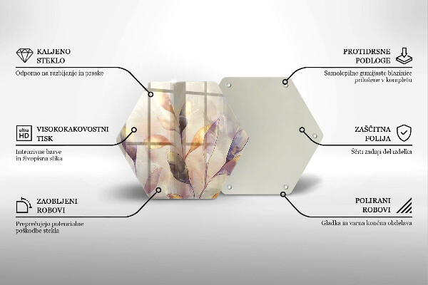 Tocător sticlă Frunze boho pictate