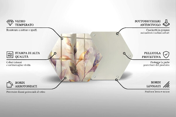 Tocător sticlă Frunze boho pictate