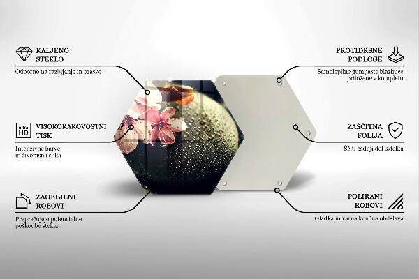 Tocător din sticlă Flori pietre zen