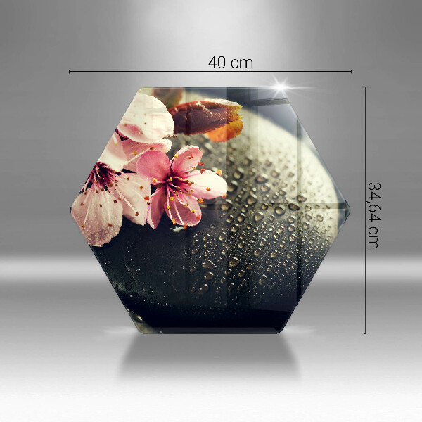 Tocător din sticlă Flori pietre zen