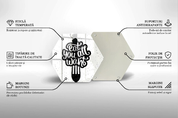 Tocător din sticlă Inscripția Eat all you want