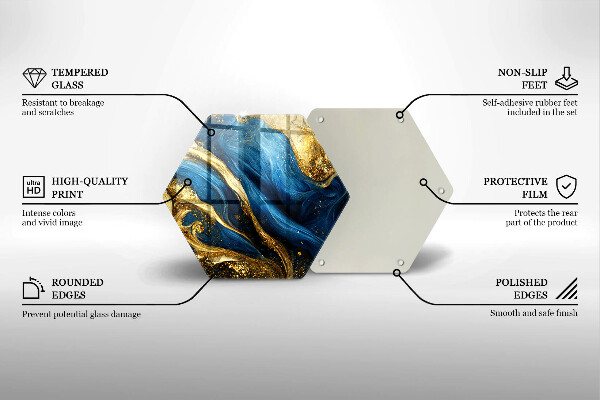 Tocător din sticlă Marmură albastră și aurie