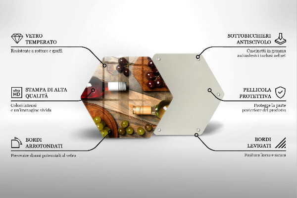 Tocător din sticlă Sticle de vin și struguri