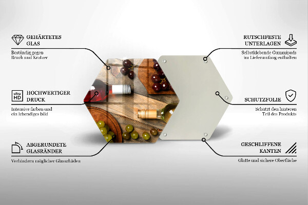 Tocător din sticlă Sticle de vin și struguri