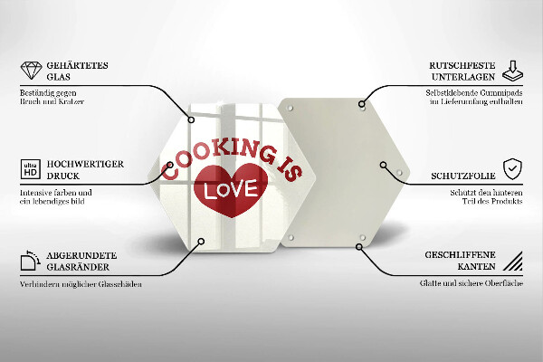 Tocător din sticlă Cooking is love