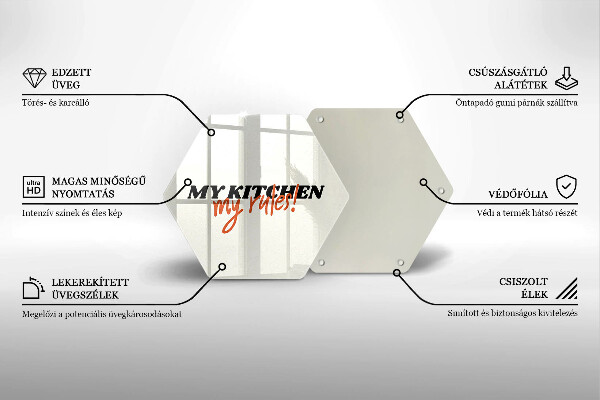 Tocător din sticlă Inscripția My kitchen my rules