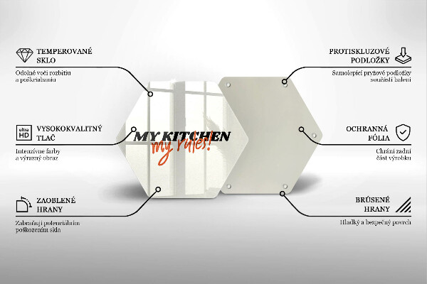 Tocător din sticlă Inscripția My kitchen my rules