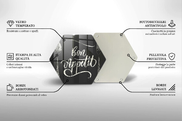 Tocător din sticlă Inscripție Bon appetit