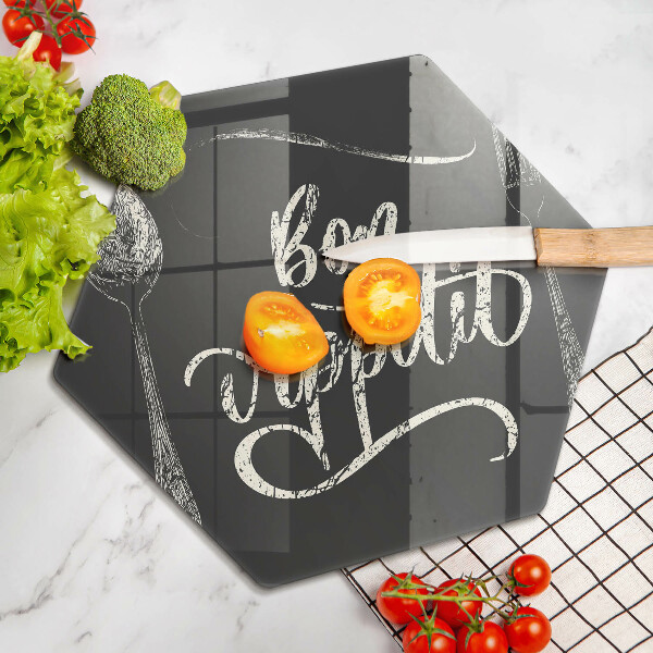 Tocător din sticlă Inscripție Bon appetit