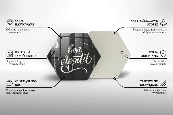 Tocător din sticlă Inscripție Bon appetit