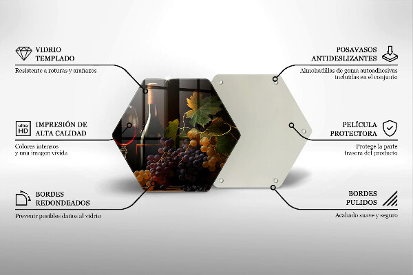 Tocător din sticlă Pahar de vin și struguri