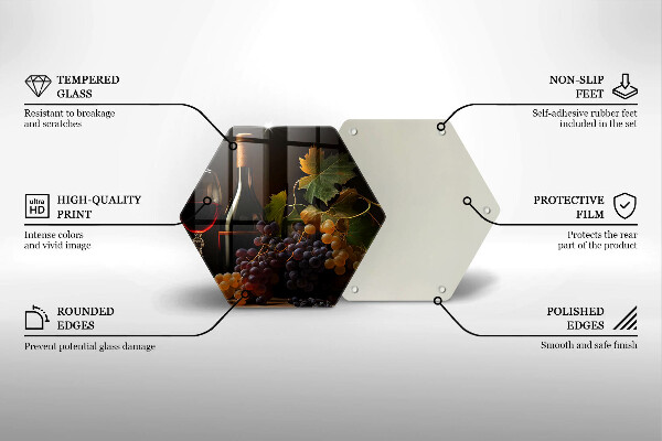 Tocător din sticlă Pahar de vin și struguri