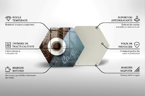 Tocător sticlă Boabe de cafea și ceașcă