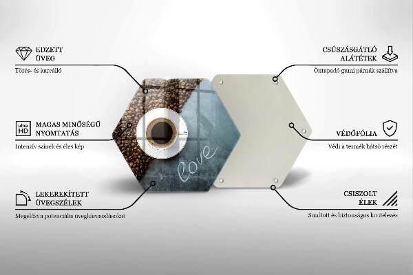 Tocător sticlă Boabe de cafea și ceașcă